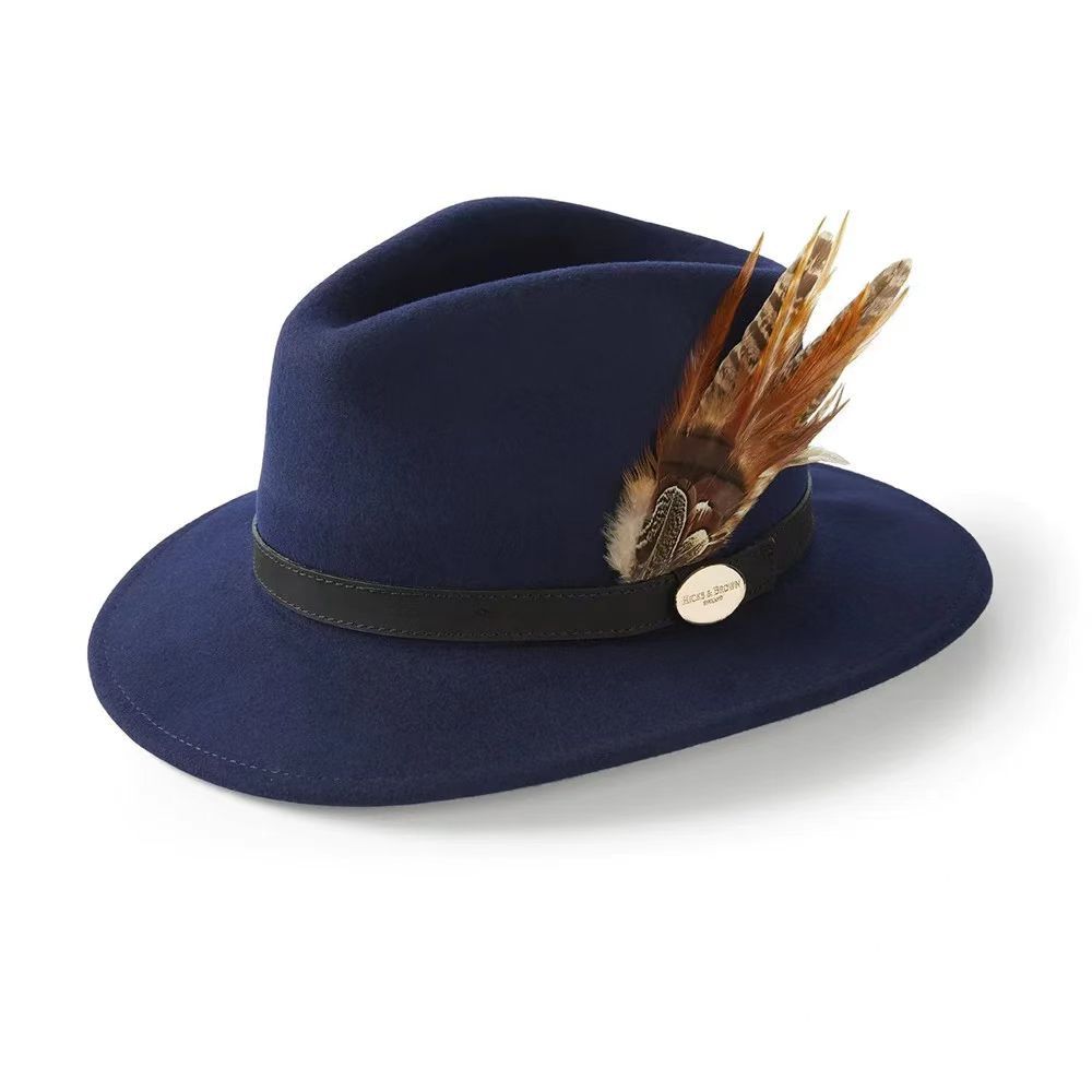 Solid Sheep Felt Hat Leather Trim Felt Hat Fashionable Wool Top Hat With Feathers
