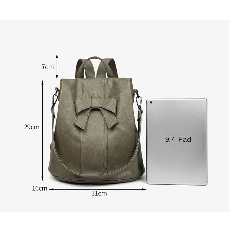 2025 Модные женские рюкзаки с бантом из натуральной кожи, женские школьные сумки из воловьей кожи с защитой от кражи и орнаментом в виде медведя