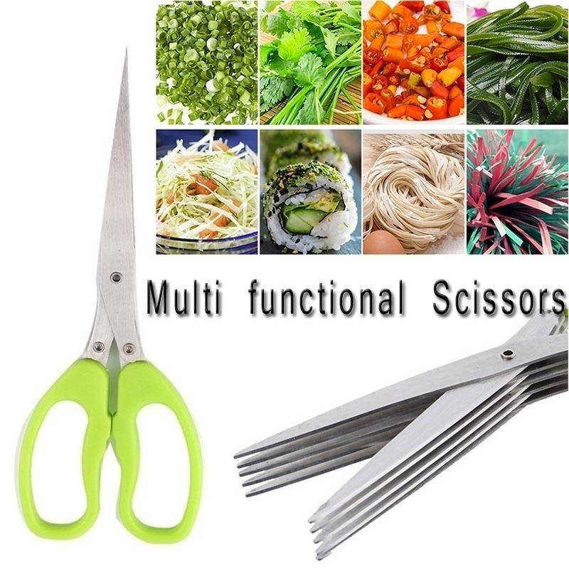 Многофункциональные многослойные ножницы для зеленого лука, нож для резки лука из нержавеющей стали, ножницы для трав, морских водорослей, специй, кухонные ножницы
