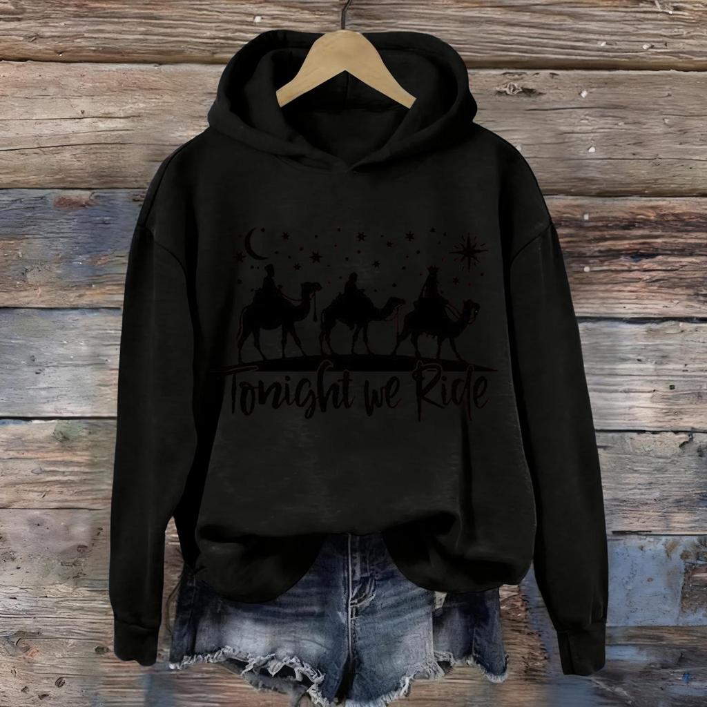 Women's Printed Casual Long Sleeve Hooded Sweatshirt Top