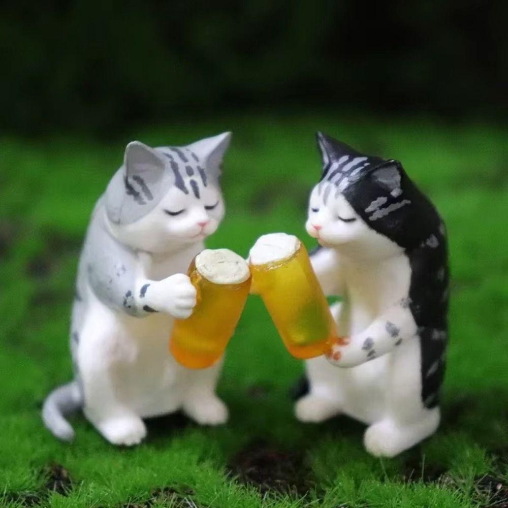 Handicraft Beer Cat Figures Cartoon Cat Statue Toy Funny Cat Center Console Ornaments  Home Decor