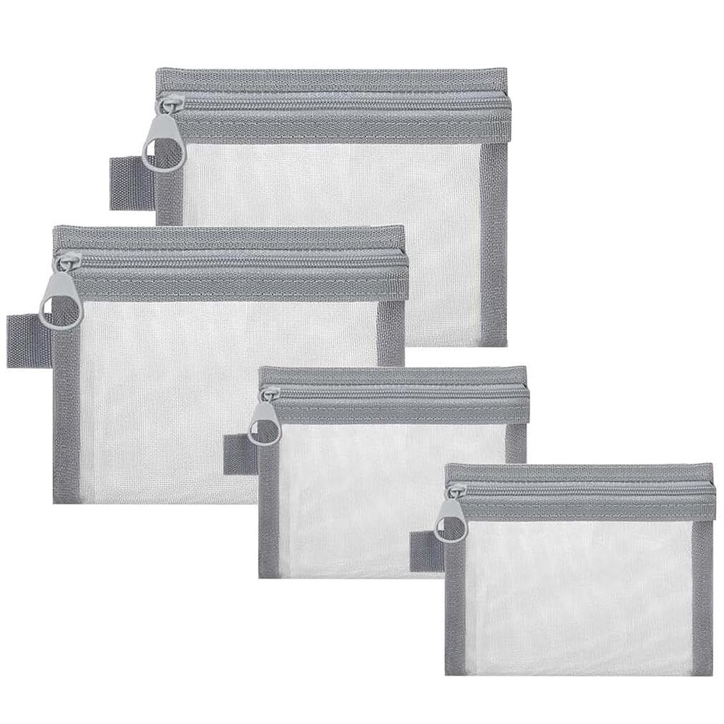 Mesh Cosmetic Pack of Makeup Large Capacity Small Item Small and Medium Easy and Pouches, 4, Black/Gray, Storage, Storage, Travel, Organization,