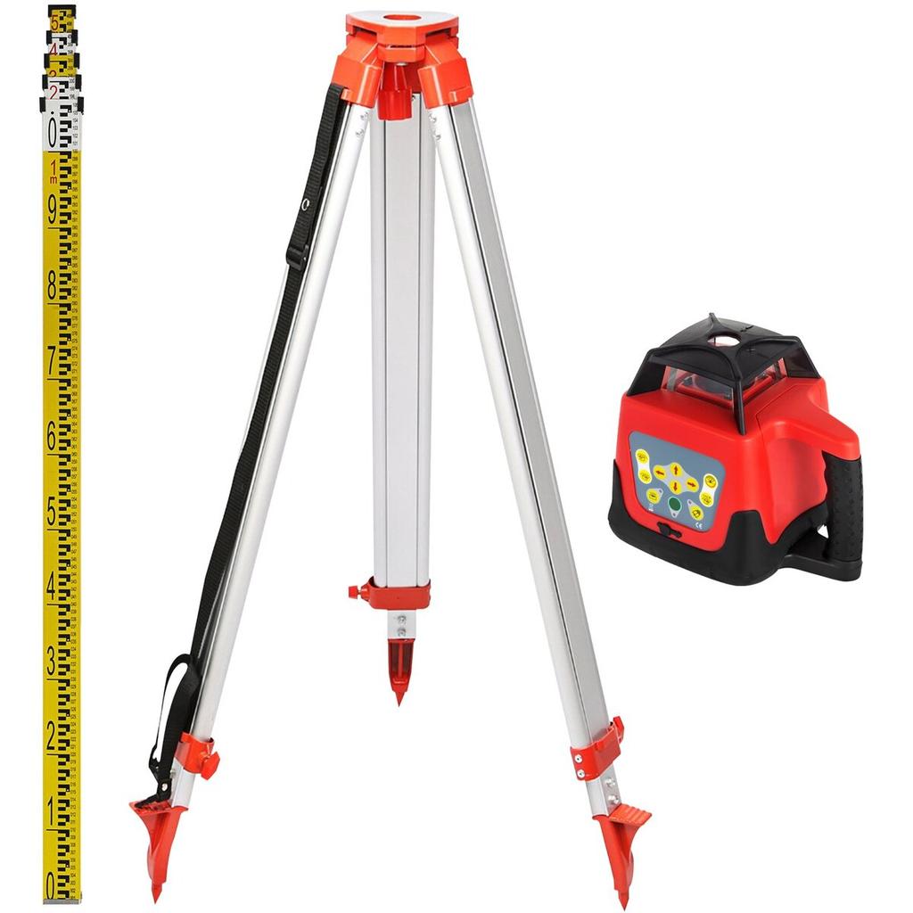 Green Rotary Laser Level Kit with Adjustable Tripod and 5M Staff, 500M Range, 360 Degree Rotary Scanning, Self-Leveling Laser Level System Kit, for