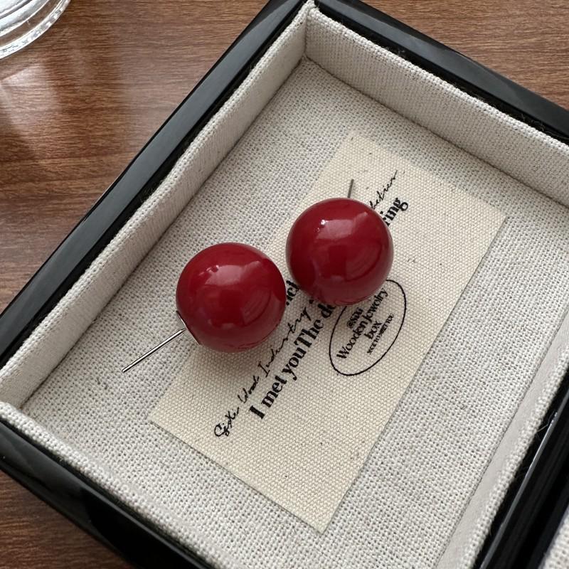 Серьги из стерлингового серебра 925 пробы с красными бусинами, простой стиль в национальном тренде, новогодние рождественские украшения для ушей.