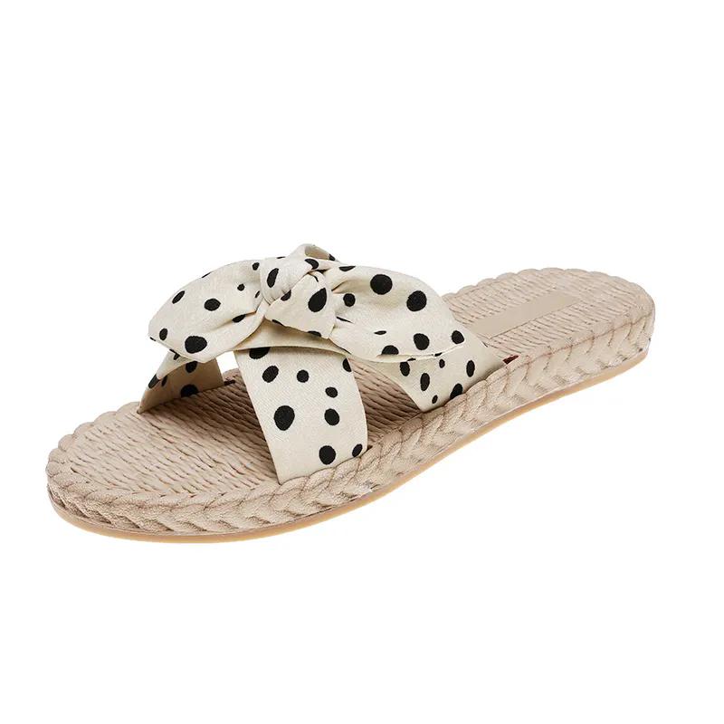 Женские тапочки, корейские домашние банные тапочки, летние сандалии, тапочки, модная пляжная обувь на плоской подошве с волнистой точкой