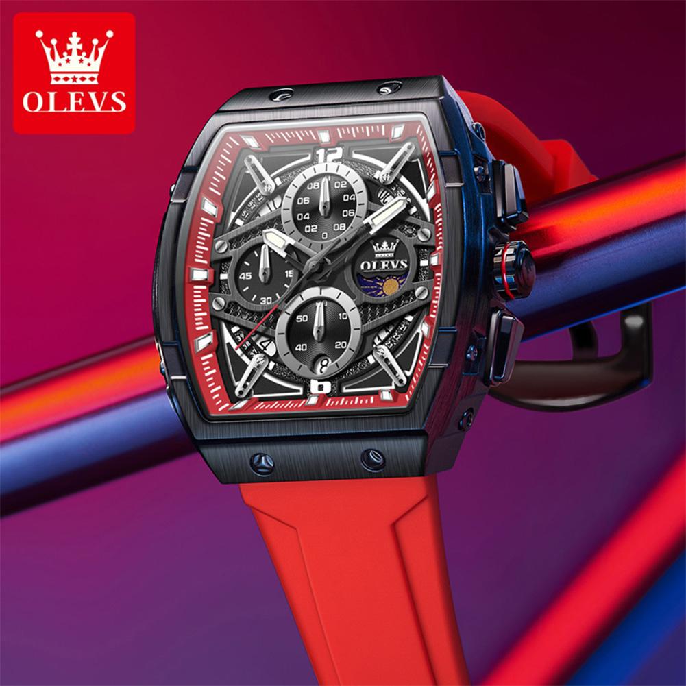 Men's Watches Hollowed Quartz Wristwatch Silicone Strap Tonneau Large Dial Design Waterproof Luminous Watch