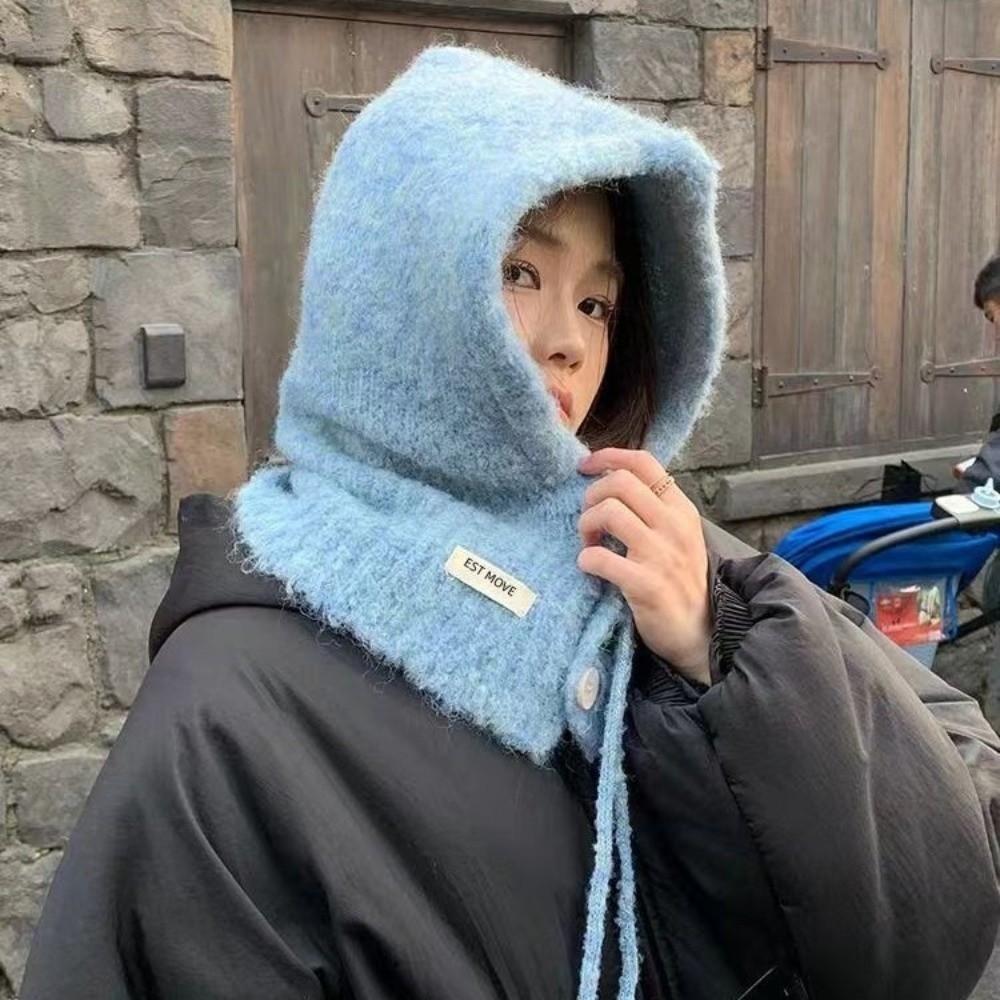 Drawstring Winter Hat Warm Hooded Scarf Cap Fashion Neckerchief Hat Women Girl