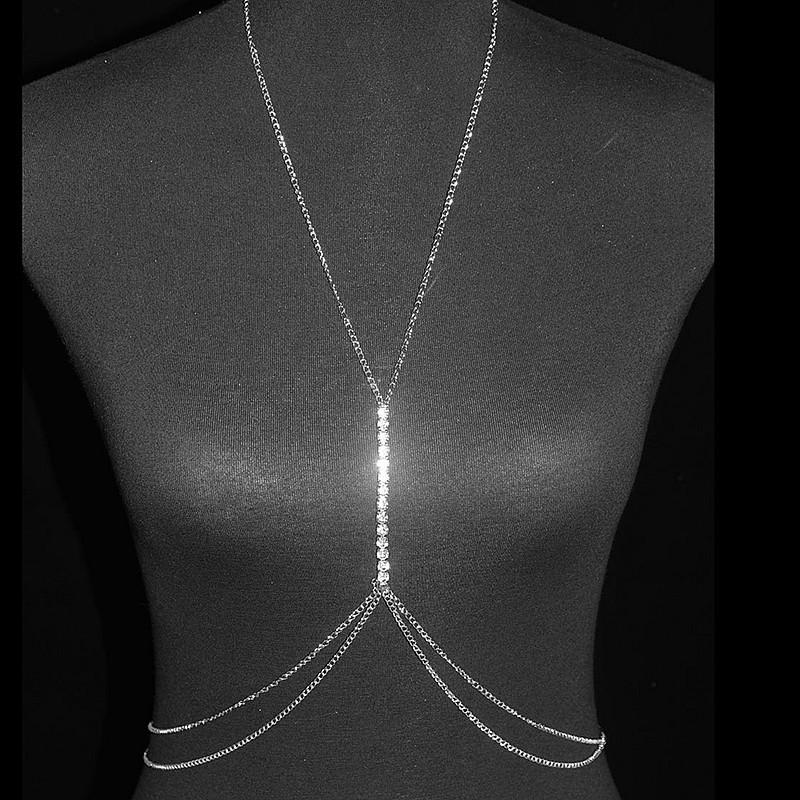 Shiny Sexy Chest Bra Chain Beach Bikini Hanging Neck Waist Ornament Women's Simple Rhinestone Embedding Body Chain Jewelry