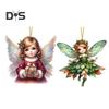 Christmas Tree Ornament with Lanyard Easy To Hang 2D Little Angel Girl Hanging Pendant Car Bag Keychain Decoration