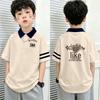 Boys' Cotton Color Block Polo Shirt - 2026 Summer Patchwork Lapel T-shirt for Medium & Large Children