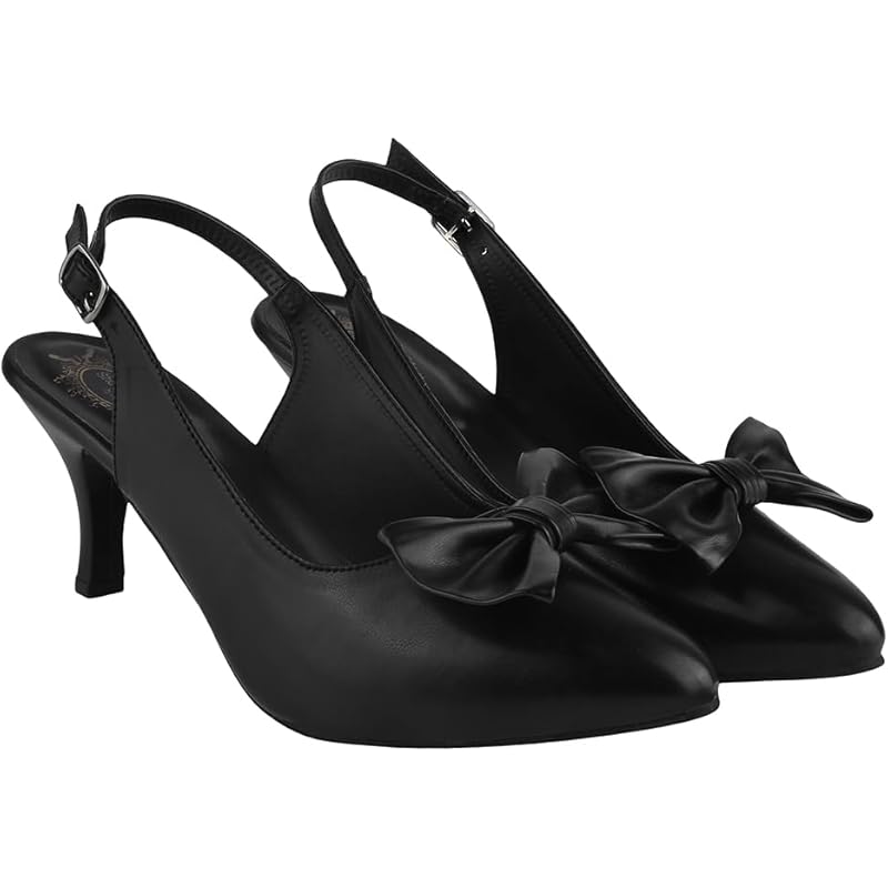 Shoetopia Pointed Toe And Bow Detailed Black Pumps For Women & Girls /Uk7-Eu40