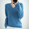 Women's Cozy Knitted Pullover Cashmere Sweater V Neck Fuzzy Slim Fit Sweater