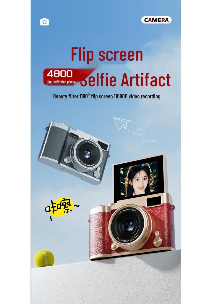 Retro Flip Screen Student Selfie HD Digital Camera Camcorder for Travel and Vlogs