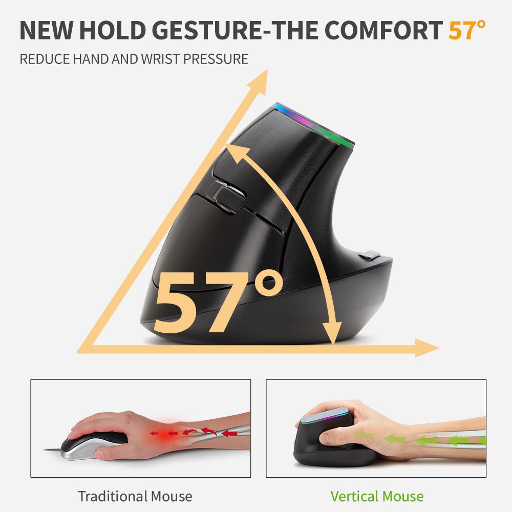 Delux M618C Беспроводная бесшумная эргономичная вертикальная игровая мышь с 6 кнопками USB-приемник RGB 1600 точек на дюйм оптическая мышь с для ПК