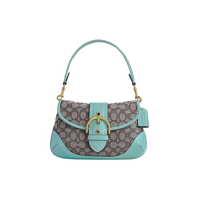 Coach Soho 27 Classic Monogram Magnetic Closure Fabric And Leather Half Moon Shoulder Bag Women shoulder bag Blue Gray CJ814-B4VSW