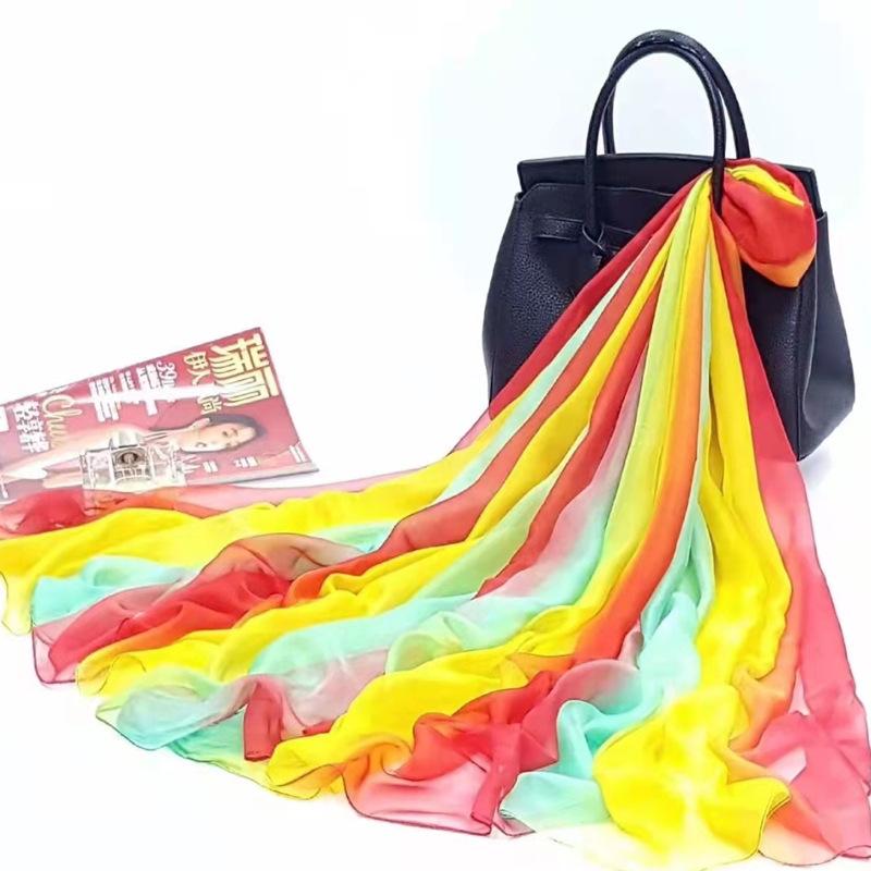 Шелковый шарф для лета Универсальный марлевый шарф для женщин Тонкий летний Очень большой Защита от солнца Тонкое пляжное полотенце Шарф-шаль с градиентом цвета