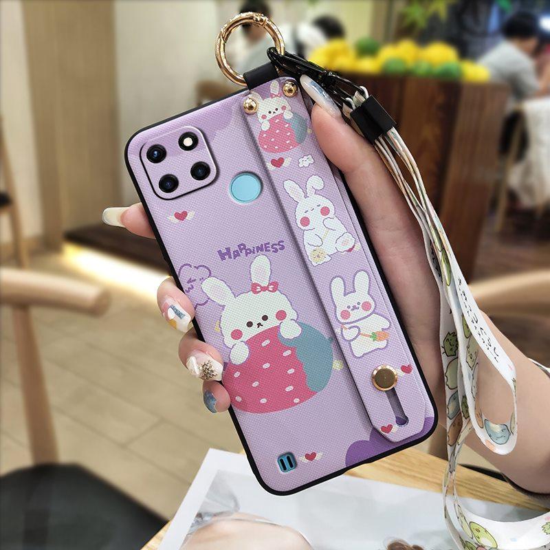 Fashion Design Dirt-resistant Phone Case For OPPO Realme C21Y/C25Y Wristband Soft Case Waterproof Anti-dust Back Cover
