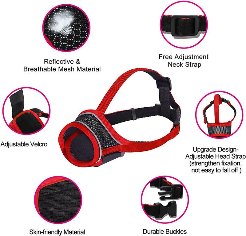 Усиленная воздухопроницаемая сетка и регулируемое кольцо. Повязка на рот для домашних животных. Повязка на рот для собак. Мягкая светоотражающая нейлоновая повязка на рот.