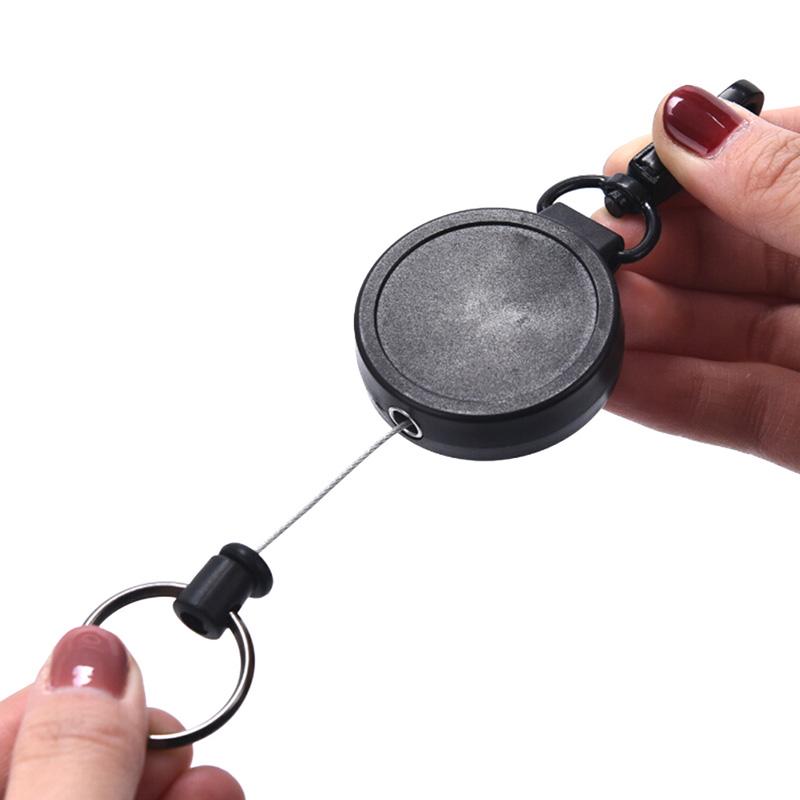 Badge Reel Pull Keychain Retractable Id Holder Security Card Clip Key Ring Black
