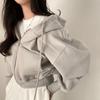 Casual Hood Sweatshirt Women Zip Up Hoodies Solid Harajuku Long Sleeve Shirt Oversized Crop Tops Female Loose Jackets Coat