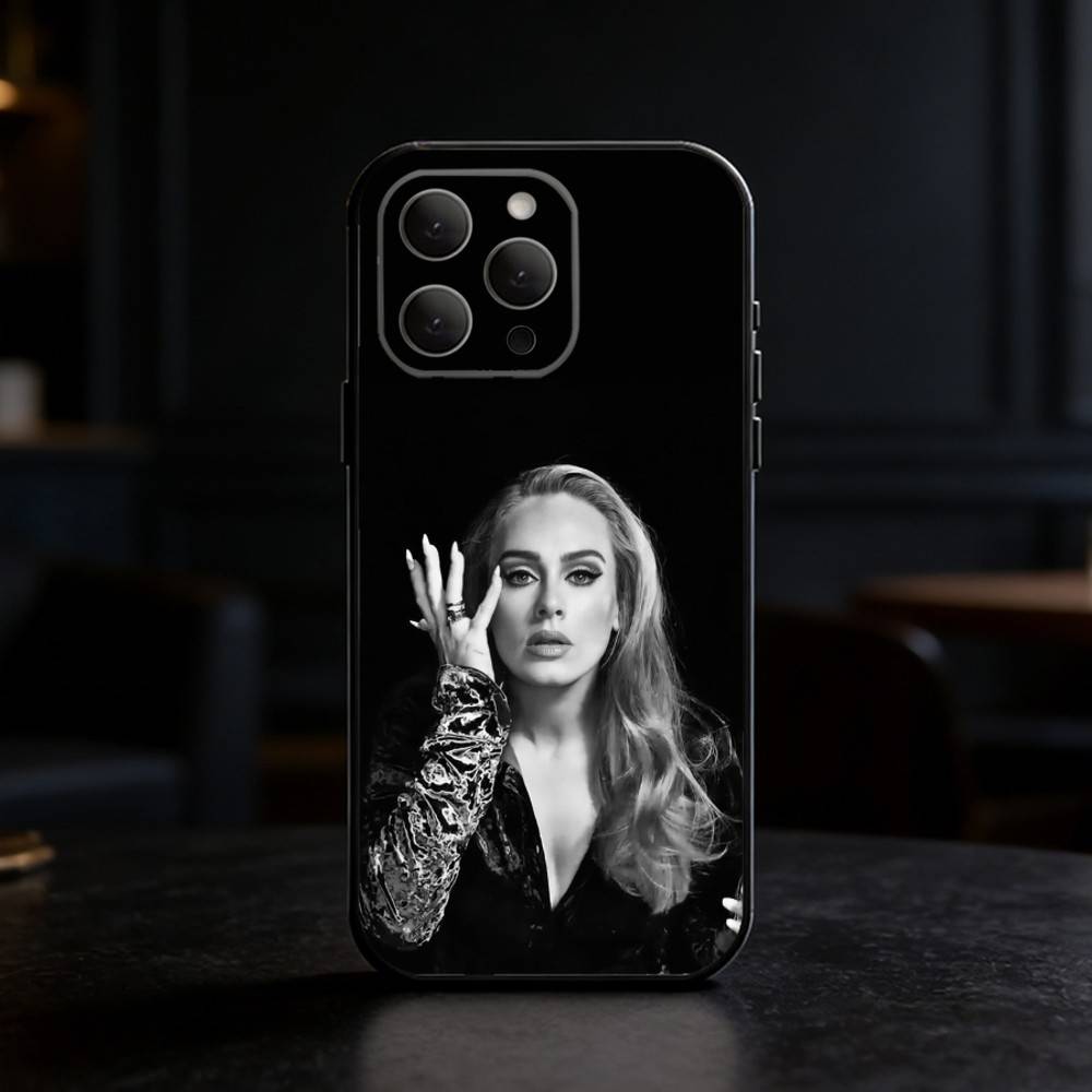 Чехол для телефона с Адель для iPhone 17, 16, 15, 14, 13, 12, 11 Plus, Pro Max, SE4 Мягкий силиконовый черный чехол