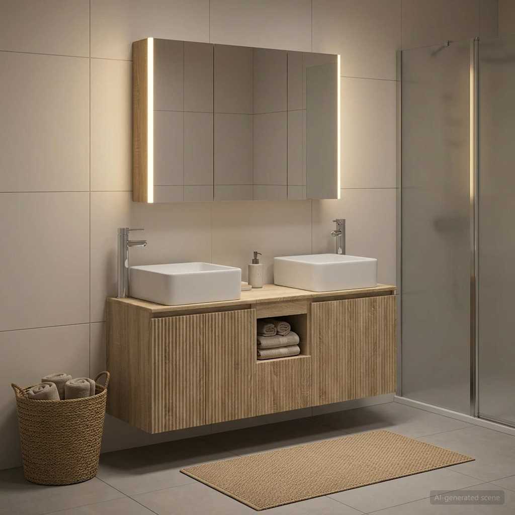 Bathroom Cabinet Set 4 pcs Sonoma Oak Wood Based Material