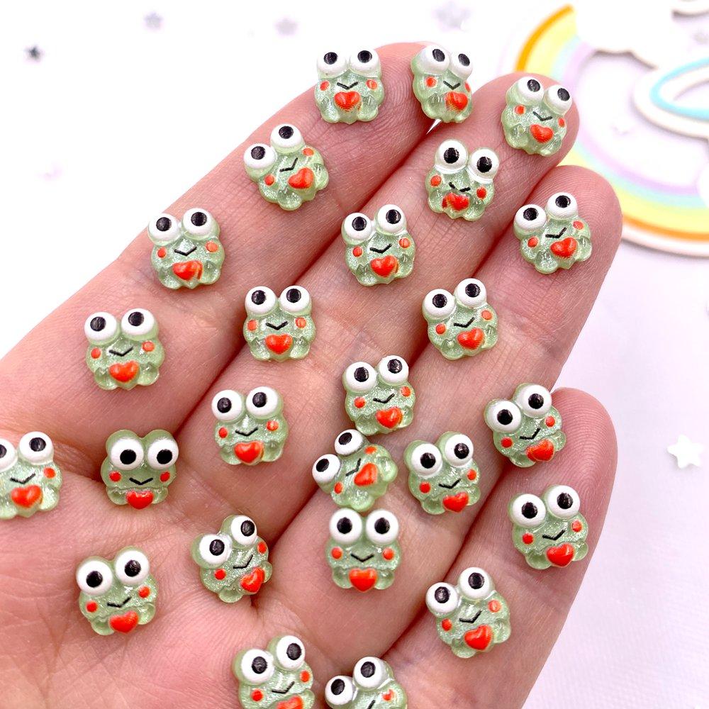 50pcs Colorful Resin Glitter Mini Green Love Frog Flatback Rhinestones & Decorations