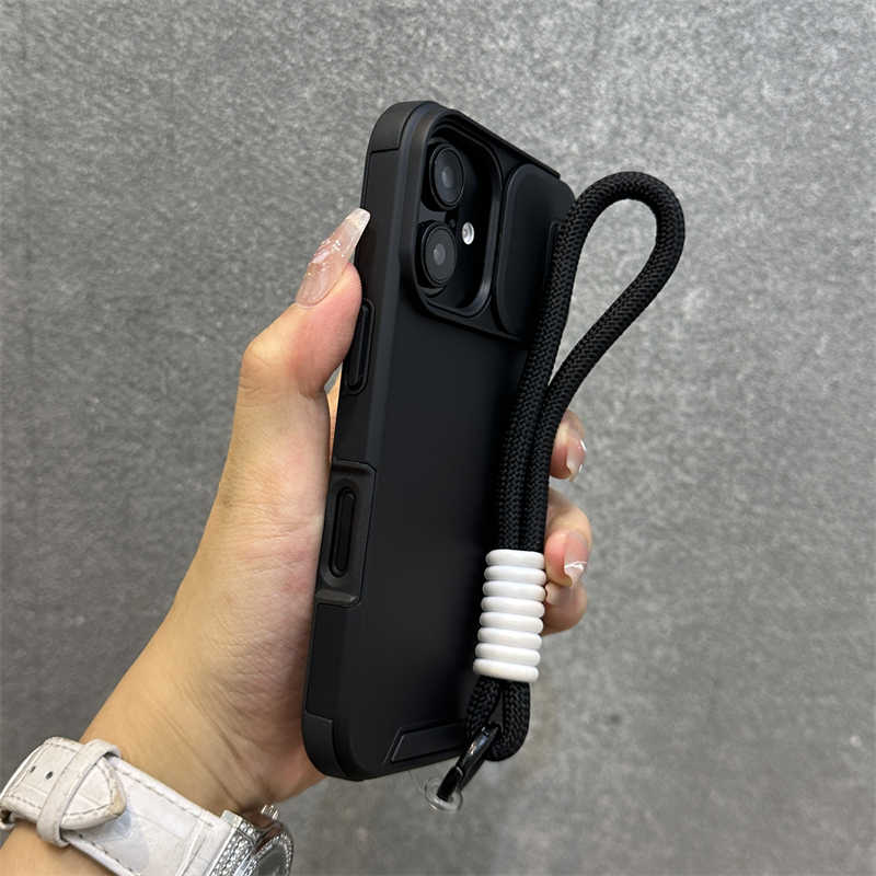 Slide Camera Lens Protection Wrist Strap Cord Case For For Iphone 17 11 12 13 14 15 16 Pro Max Plus Shockproof Bumper Armor Cove