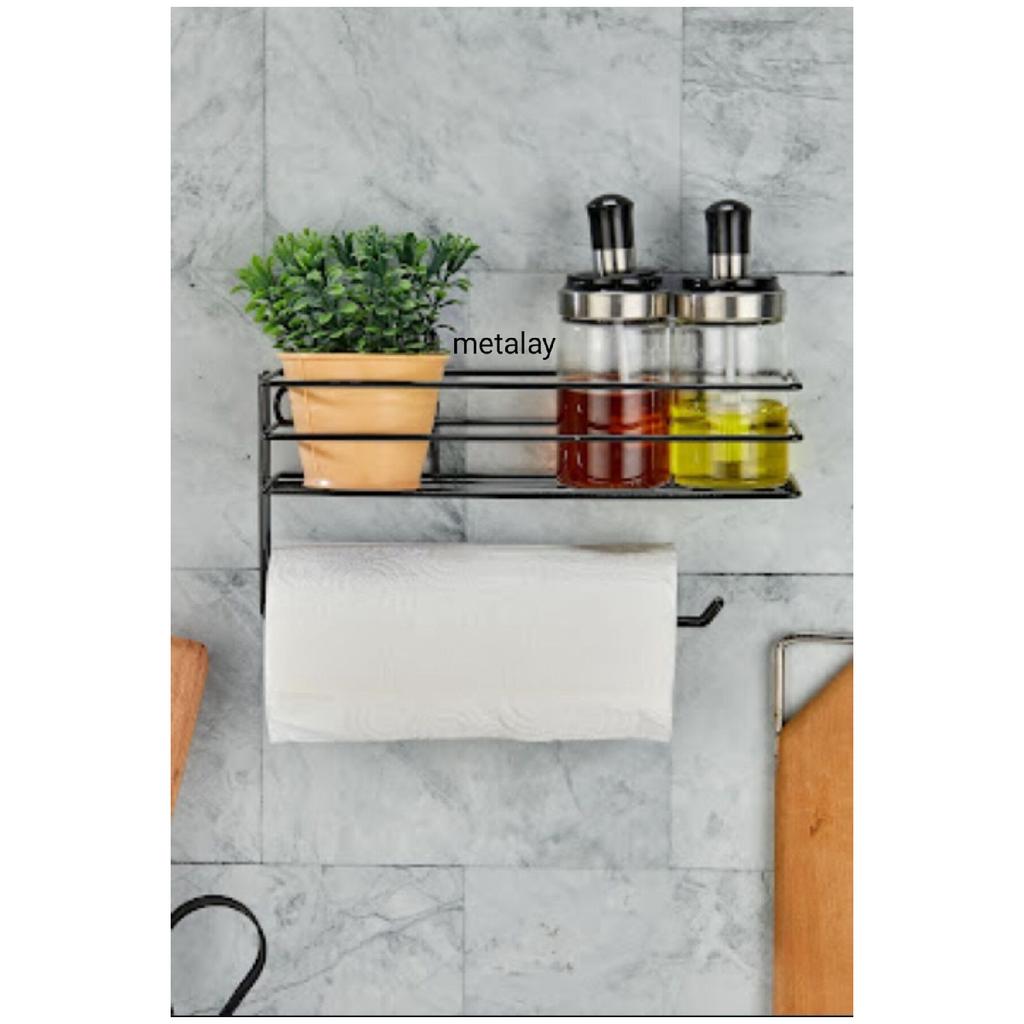 Adhesive Shelf Paper Roll Towel Holder Napkin Holder Towel Paper Holder Black Bathroom Kitchen Organizer