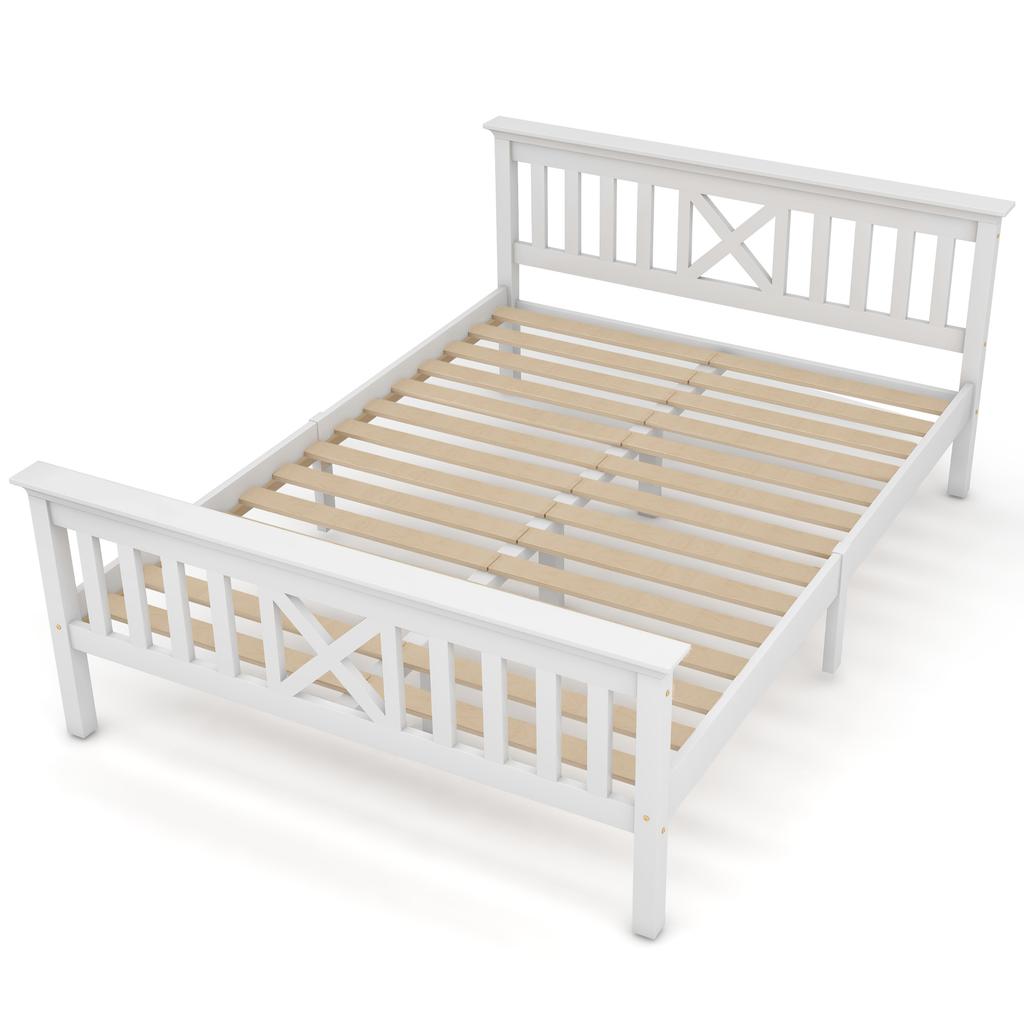 Wooden Bed Double Bed from Bed Frame with Slatted Frame Wooden Bed with Headboard - 140 x 200 cm Solid Wood Children's Bed Youth Bed Pine Solid White