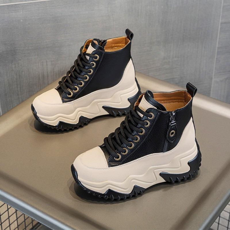 Осень и зима новая толстая подошва см высота увеличивающая повседневная женская хлопковая обувь модные короткие ботинки на шнуровке молнии высокие женские ботинки