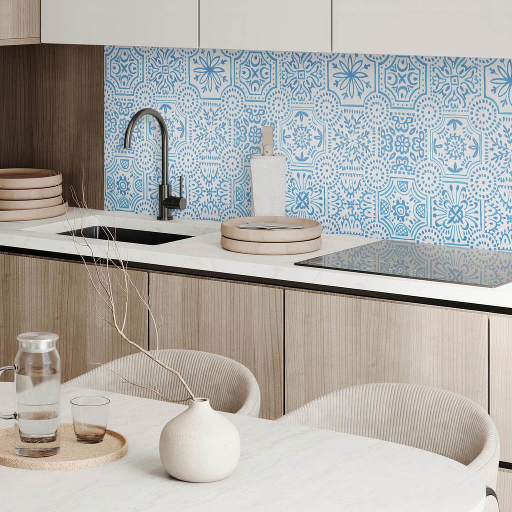 Winylowy Panel Ścienny Z Nadrukiem Do Jadalni 100X50 Cm Wzory Ceramiczne W Kratkę