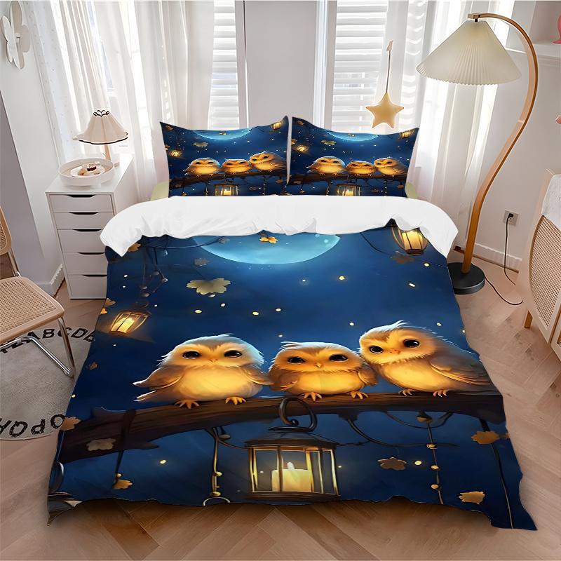 3pcs Anime Owl Family Bedding Set, Includes One Quilt Cover and Two Pillowcases (No Core), Perfect for