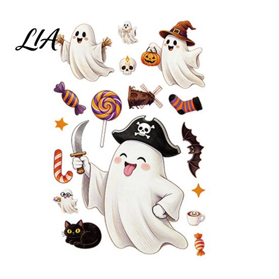 Cute Witch Bat Decals Halloween Static Window Clings, Glass Stickers with Ghost Cat Spooky Theme Party Supplies Patterns, Reusable Holiday for