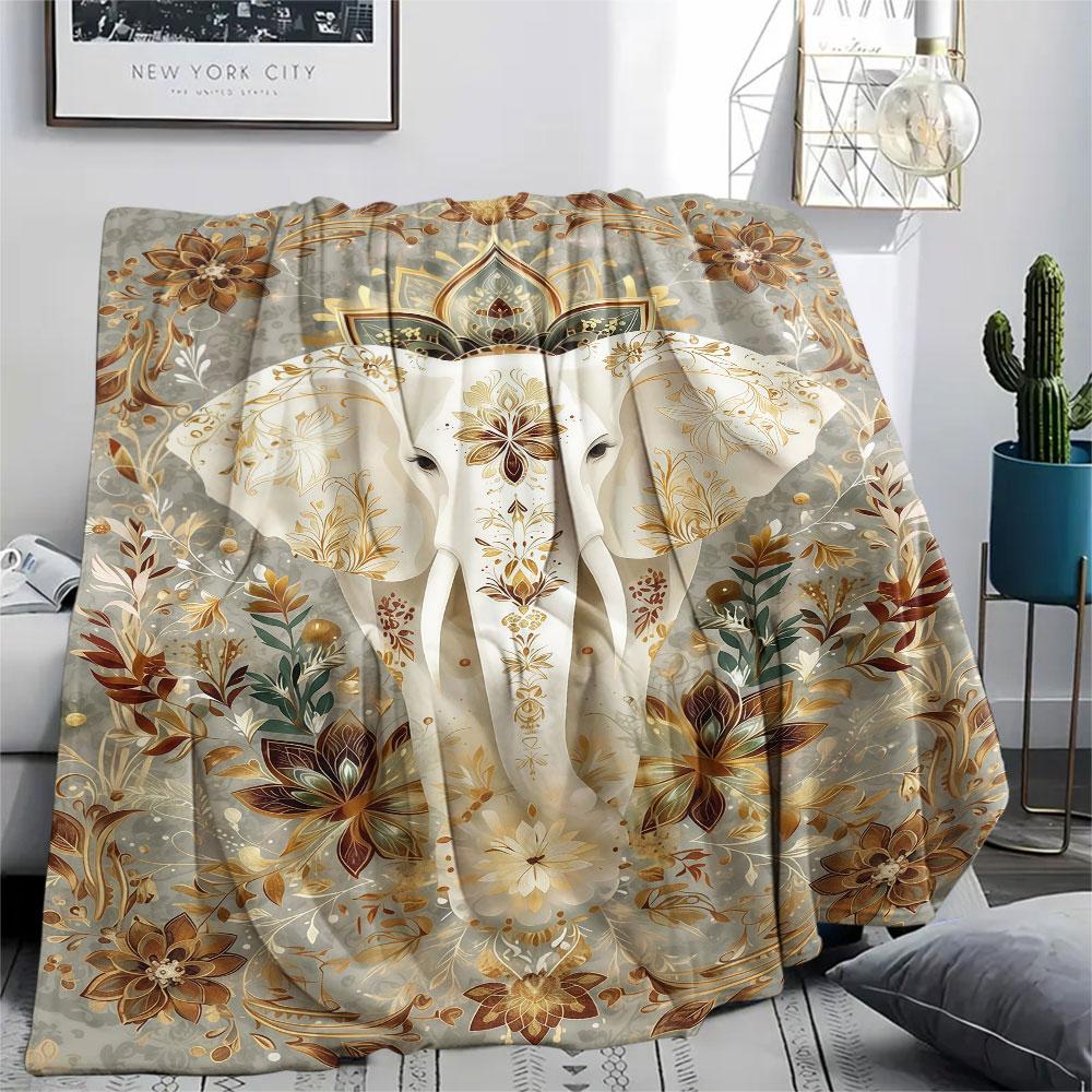 1Pc Mandala Animal Print Flannel Blanket, High quality Comfortable for All Seasons, Home Decor, Warmth and Comfort, Perfect for Christmas Gifts
