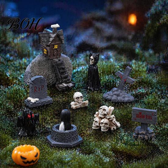 DIY Fairy Garden Halloween Miniature Resin Ornaments, Micro Landscape Desktop Decor, Horror Succulents Terrarium Ornaments Scene Accessories for Fish