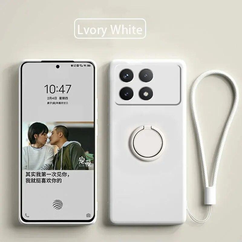 Luxury Liquid Silicone Ring Stand Shell for Redmi POCO X6 Pro Cover Shockproof Xiaomi K70E Bumper Back Protection Cover