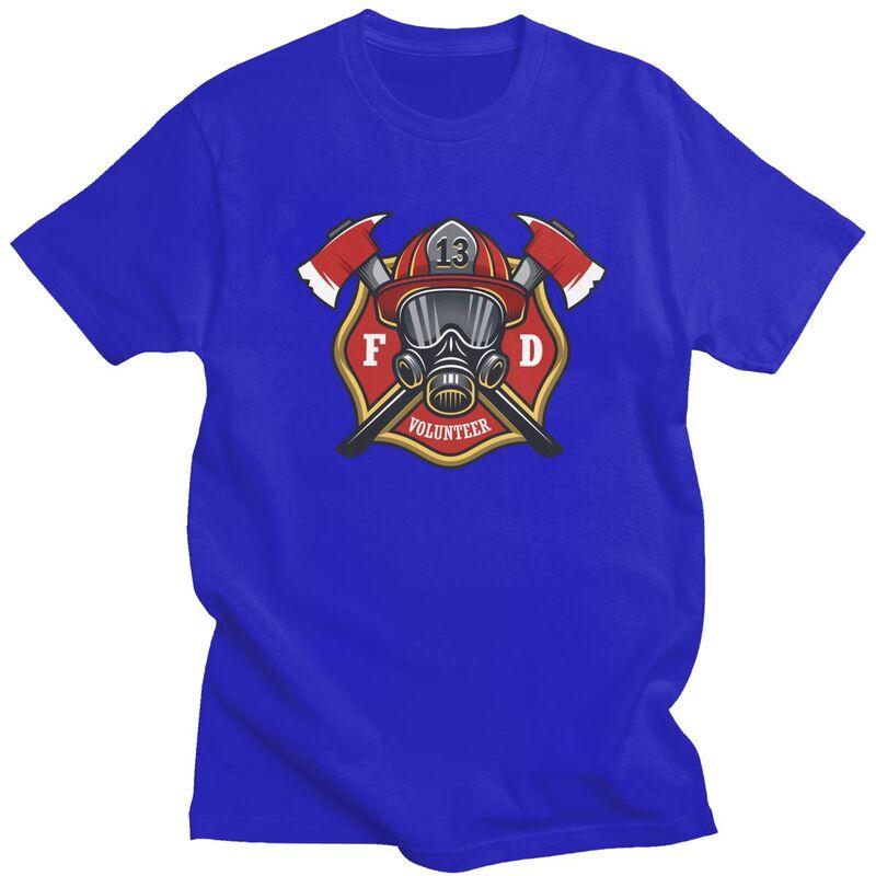 Custom Cool Firefighter Skull T Shirt Unisex Short Sleeve Pure Cotton T-shirt Casual Fireman Fire Rescue Tees Fashion Tshirts
