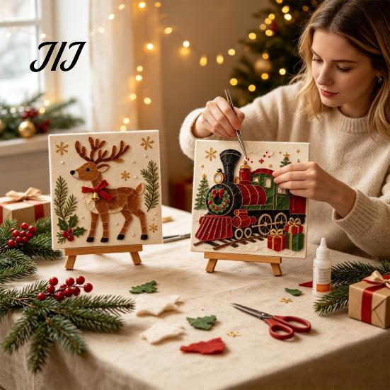 Decorative Glass Pieces for Crafts DIY Sea Mosaic Art Kit, Christmas Seaglass Artwork Craft Set Kit Beginner Adults, Santa Snowman Tree Handmade