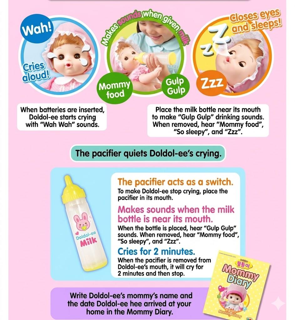 [Официальный Mimi World] Интерактивная кукла Crybaby DdolDdolE / Набор для ролевой игры DdolDdolE Мама, Корейские игрушки