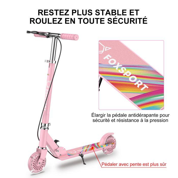 Детский самокат - FOXSPORT - Складной - Регулируемый руль 3 уровней - Ножной тормоз - Нагрузка 100 кг - Розовый