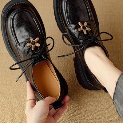 Модные ретро туфли с круглым носком и глубоким вырезом, женские, 2025 новинка, весна и осень, в британском стиле, на платформе, с ремешками, из маленькой кожи
