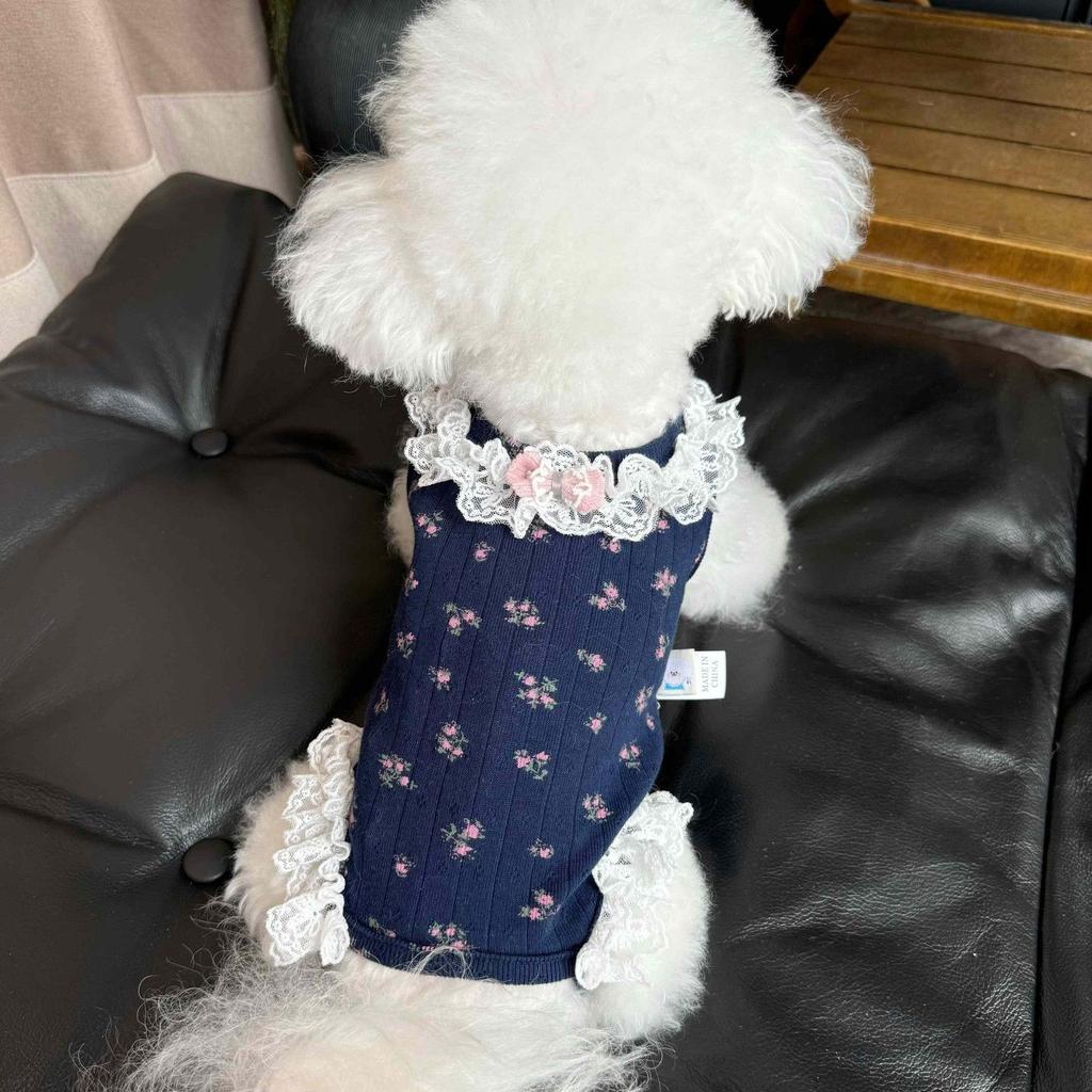 Pet clothes autumn and winter new style anti-cold all-inclusive belly protector small dog Teddy Bichon cute floral vest