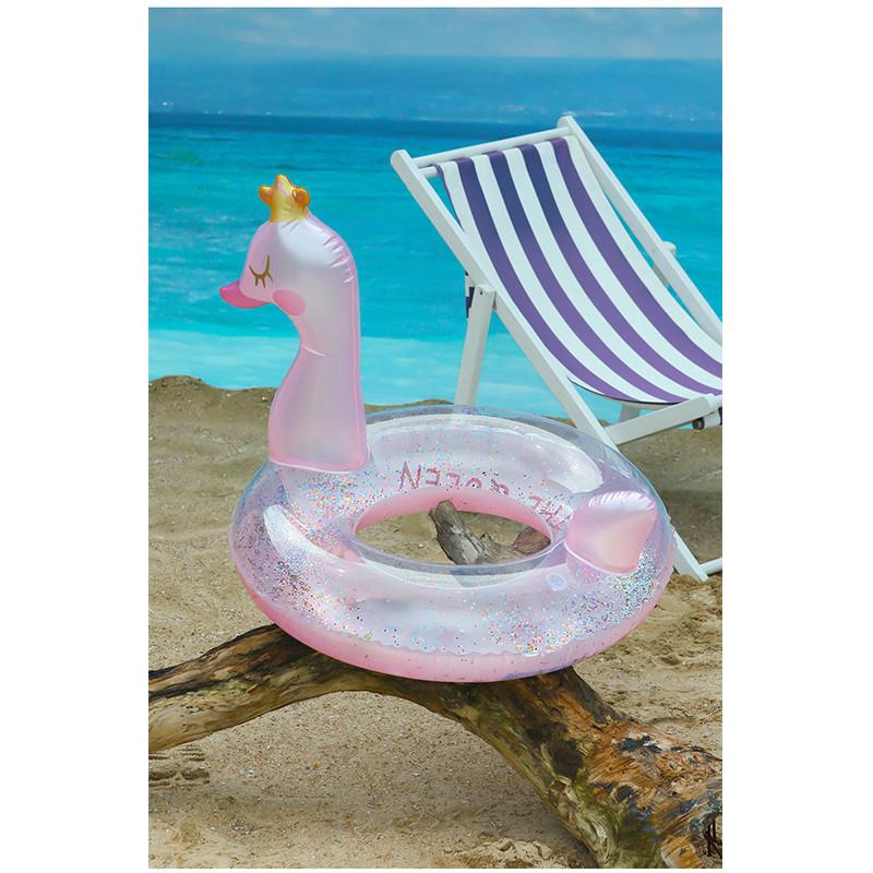 Shiny Pink Swan Inflatable Crown Swim Ring Cartoon Design For Adults Swimming Activities
