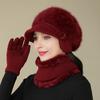 3 Pcs/Set Mid-aged Women Winter Beanie Scarf Gloves Set Thick Knitted Ear Protection Cap Gloves Elastic Windproof Mother Winter Outdoor Cycling