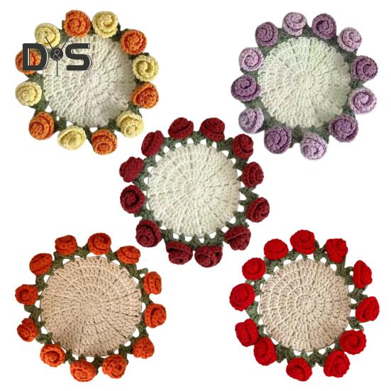 Набор для вязания крючком подставки под стакан с дизайном букета роз, материал из пряжи, устойчивой к усадке, трансформируемая подставка под стакан в виде цветка, подарок ручной работы на день рождения