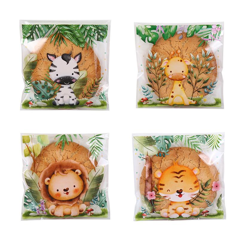 50 шт./пакет самозапечатывающиеся мешочки для печенья и конфет с изображением животных джунглей Wild One Safari тематика день рождения декор для детей подарочные пакеты для детского душа
