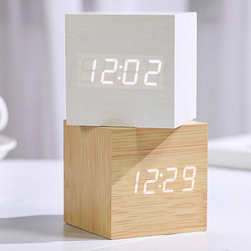 Голосовое управление квадратный цифровой светодиодный будильник ретро USB/AAA питание светящиеся часы деревянные многофункциональные настольные часы подарок
