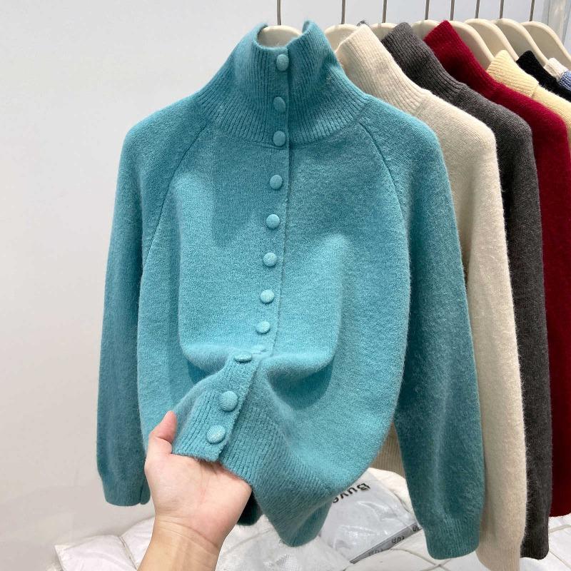Водолазка утолщенный свитер женский однобортный вязаный жакет топ весна мягкий восковой свободный и тонкий кардиган
