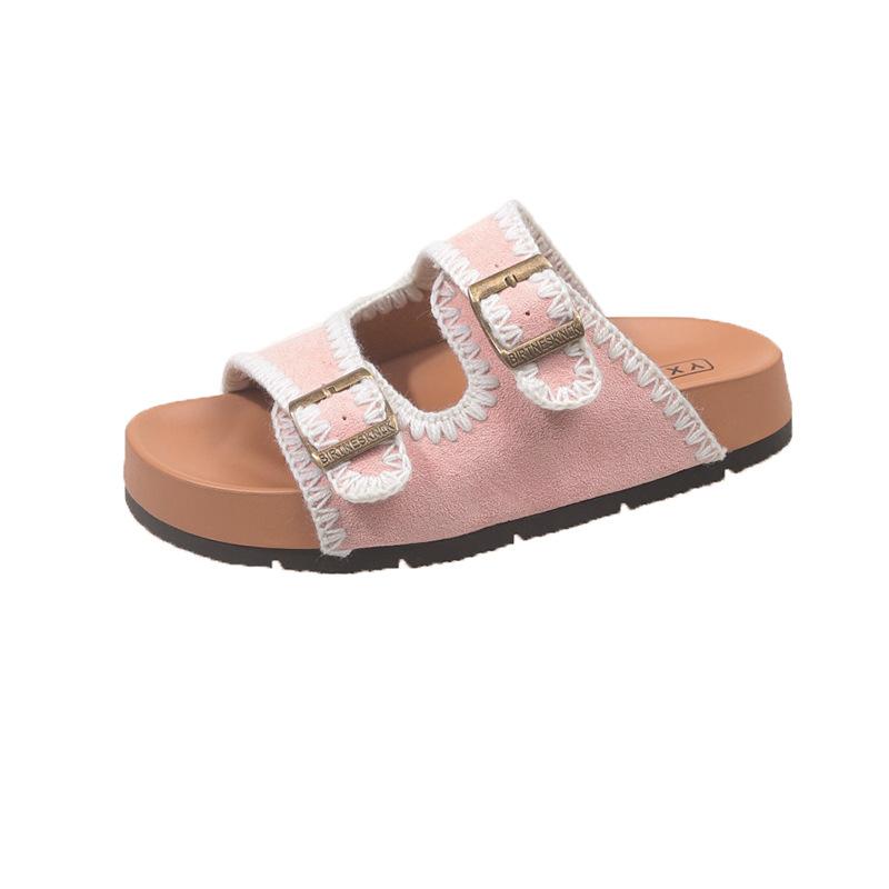 Мори ретро однословные сандалии с двойной пряжкой на толстой подошве для женской уличной обуви 2025 новые сандалии-шлепанцы Birkencool с одной педалью